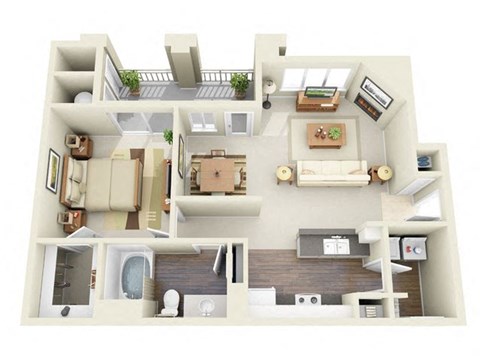 Degas 1 Bedroom 1 Bathroom 3D Floor Plan in Thornton, CO